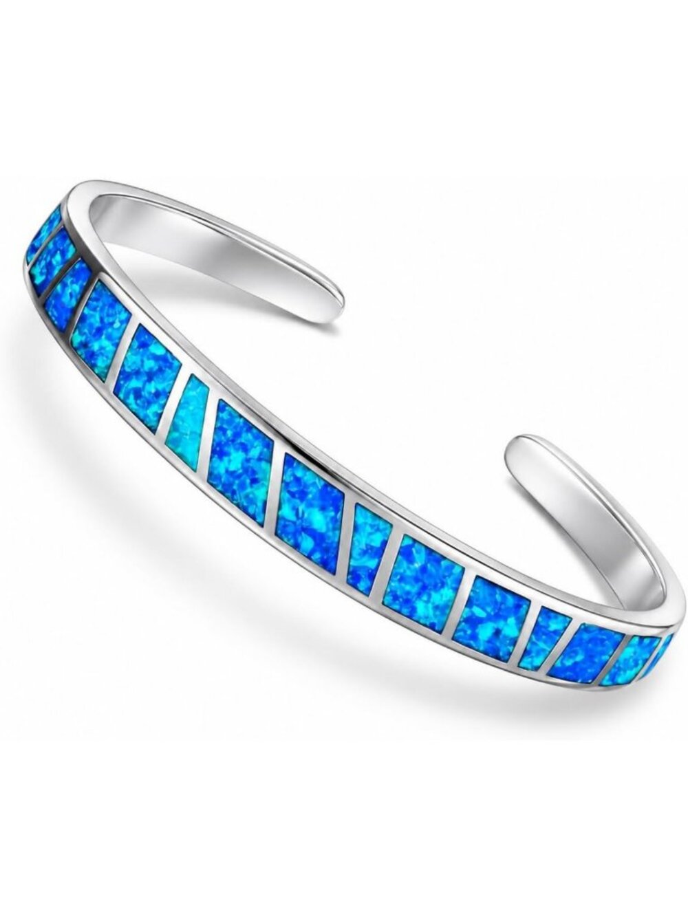 Adjustable Blue Fire Opal Cuff Bracelet - Turquoise & Lapis Boho Silver Bangle